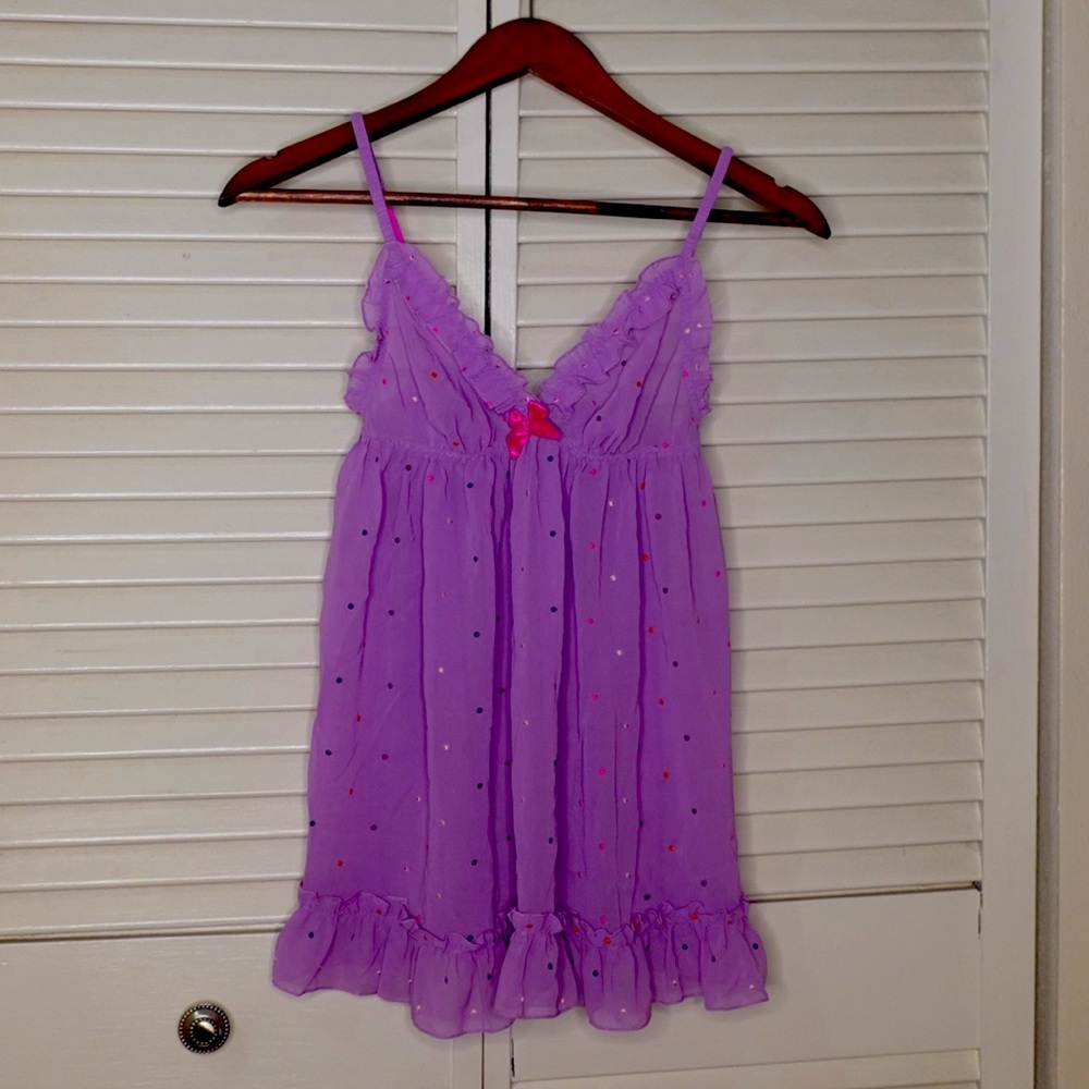 ruffled polka dot purple babydoll Victoria’s Secret lingerie top size S